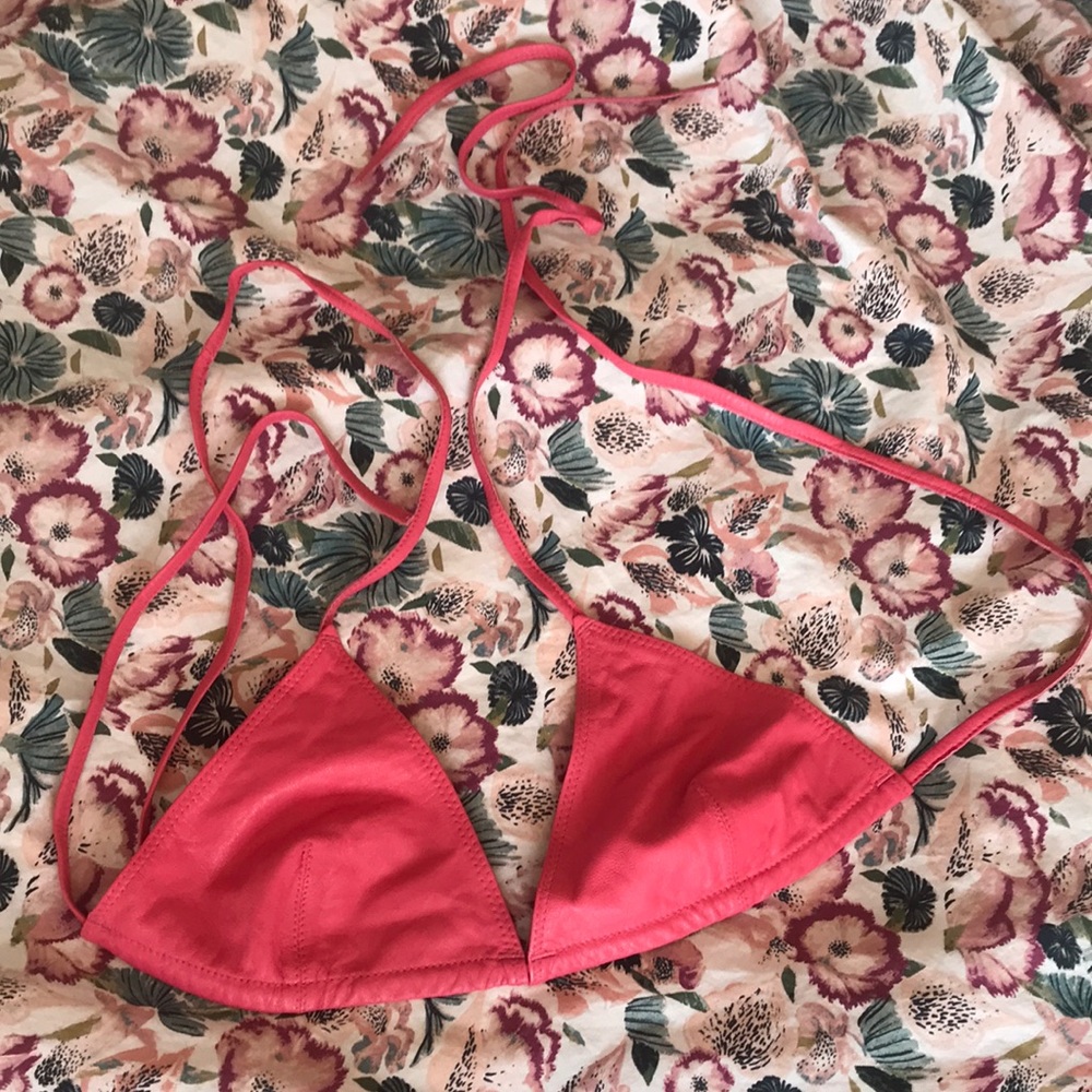Vintage J. Crew Pink Leather Bikini Top